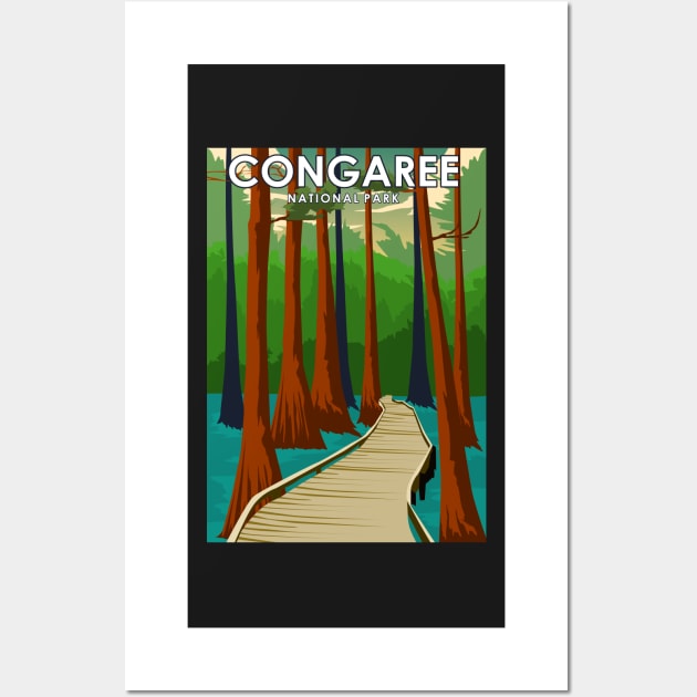 Congaree National Park Vintage Minimal Travel Poster Wall Art by jornvanhezik